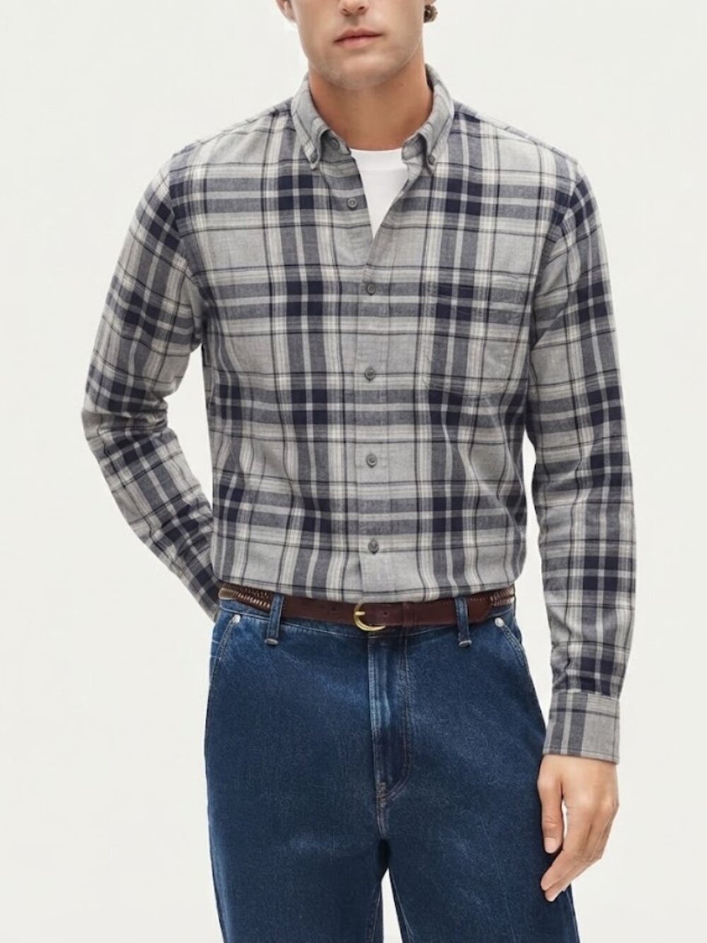 J.Crew Mens Plaid Button Down Shirt 100% Cotton Navy Gray Medium